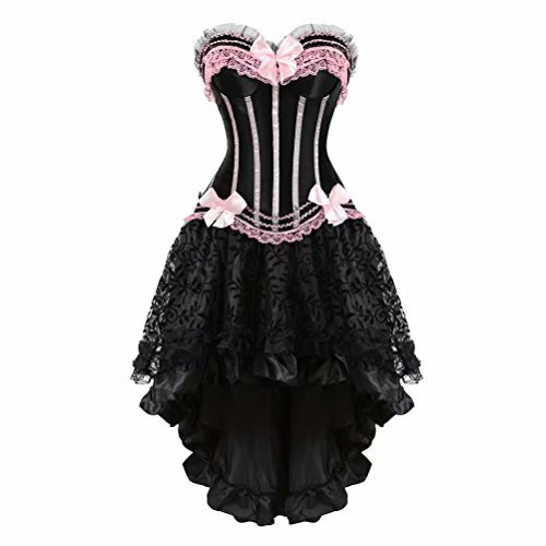 Josamogre Sexy Femme Gilet Bustier Tutu Jupe Corset Cuir Punk Gothique Steampunk Robe Halloweenn Rose S