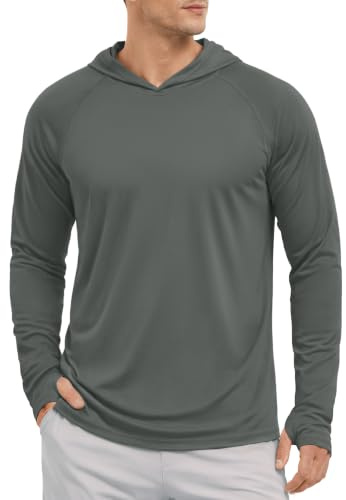 KEFITEVD Funktionsshirt Herren UV Shirt mit Kapuze Leicht UV-Schutz Kapuzenpullover Atmungsaktiv Sommer Hoodie Dunkelgrau 3XL