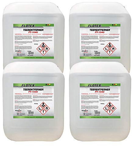 Flotex® Profi Teerentferner Auto - 4x5L I Teer Entferner für Auto, Wohnmobil, Werkzeuge & Mehr - Löst effektiv Rückstände von Teer, Bitumen, Öl & Fett I Bitumen Entferner, Baumharzentferner