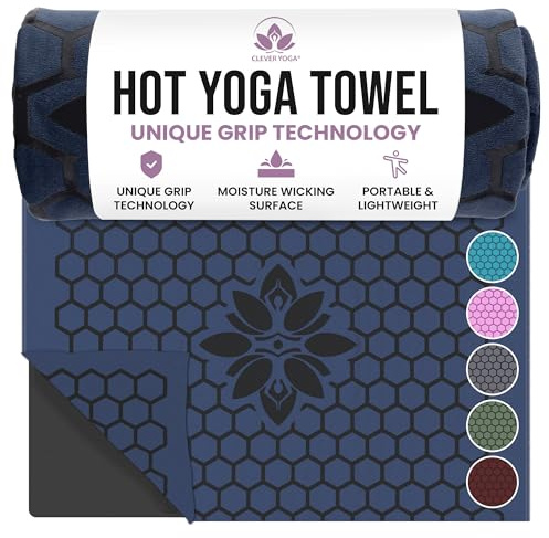 Clever Yoga Rutschfestes Handtuch für Hot Yoga – griffige, doppelseitige Wildleder-Mikrofaser – multifunktional – rutschfest – dunkelblau