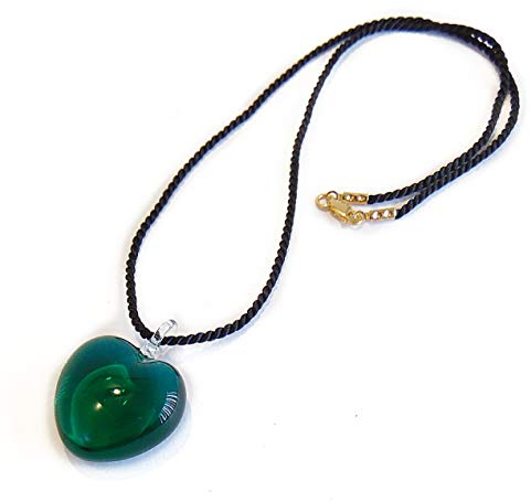 VENEZIA CLASSICA - Collier pour femme avec pendentif cœur en verre de Murano original, cordon en viscose et argent, vert