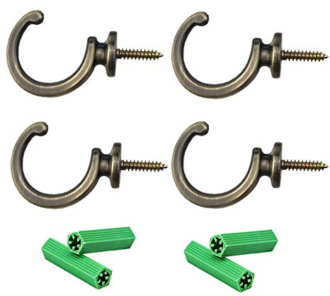 Sweieoni Schraubhaken 4 Stück Zierhaken Vorhang Raffhalter Haken Garderobenhaken Wandhaken Hakenschrauben Haken Zum Schrauben Deckenschraube Haken mit Expansionsrohr, Für Vorhänge, Zimmer (Bronze)