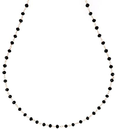 Collana Girocollo Rosario in Argento 925% E Perline Nere 2 mm. Lunghezza Regolabile 43-47 cm