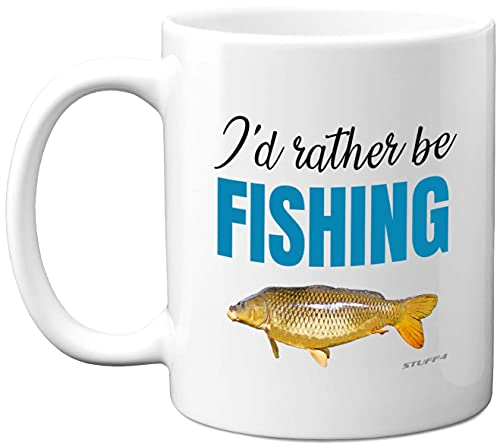 Carp Fishing Gifts for Men - I'd Rather Be Fishing Mug - Novelty Fish Angling Gift for Dad Grandad, Birthday Present Him or Her, 11oz Dishwasher Microwave Safe Coffee Mugs Tea Cup Made in UK