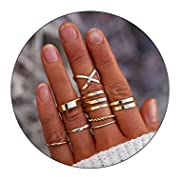 DA Edary Boho Knuckle Rings Set Gold Cross Stackable Finger Rings Midi Joint Knuckle Ring Jewelry for Women and Girls (8Pcs)