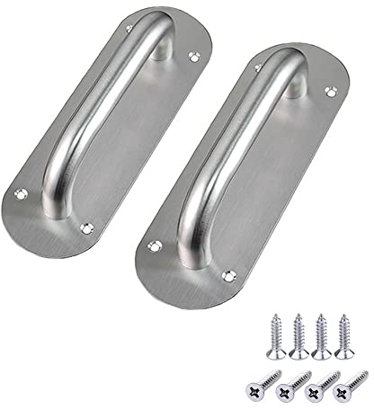 2Pcs Pull Push Door Plate Handle 8inch Stainless Steel Heavy Duty Barn Door Pull for Shed Commercial Fire Door with Mounting Screws (Oval,Silver, 200x65mm)