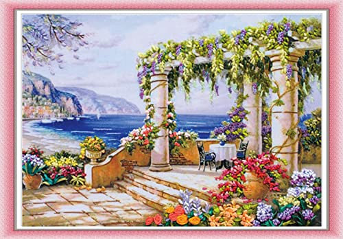 5D Pittura diamante numeri kit, Padiglione di riposo sul mare, Pittura diamante kit di partenza Cristallo per la Decorazione Domestica personalizzabile regalo divertente 30x40 cm