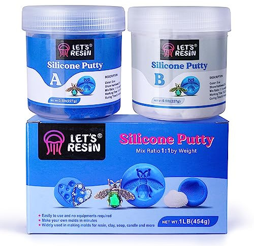 LET'S RESIN Silicone Putty, 1LB/40A Silicone Mould Making Kit, Strong & Flexible, Easy 1:1 Mixing Ratio for Reusable Silicone Moulds, Resin Moulds, Soap