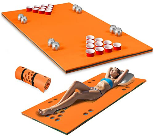 GOPLUS 176X90CM Tapis Flottant de Piscine en Mousse XPE Résistant,Table de Ping-Pong Piscine Polyvalente avec 28 Trous de Gobelets et 3 Couches, Convient pour Piscine, Plage