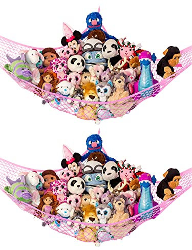 Lilly's Love Teddy Hammock, 2 Pack | Toy Hammock for Stuffed Animals | Soft Toy Storage | Cute Room, Bedroom & Home Decor | Large (Pink)