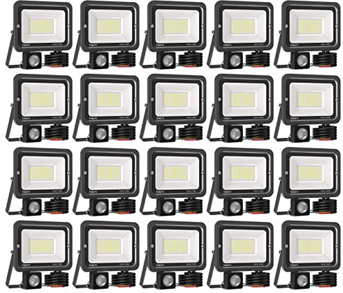 bapro 20x 100W 10000LM Foco LED con Sensor de Movimiento, Iluminación Exterior Foco con Detector 3000K, Proyector LED para Exteriores Blanco Cálido para Patio, Patio de Juegos, Cancha de Baloncesto