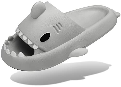 Unisex Hai Badelatschen Sommer Hausschuhe Badeschlappen rutschfeste Dusch Badeschuhe Strand Sandalen Damen Herren Cloud Shark Slides Slippers, Grau, 42/43 EU