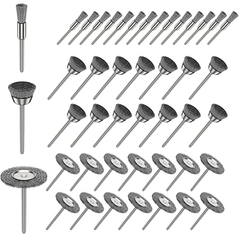 Techson 45pcs Wire Brushes Set, Mini 1/8 inch Stainless Steel Wire Polishing Wheel, Drill Rotary Tools Accessories for Grinding, Sanding, Polishing, Cleaning, Buffing