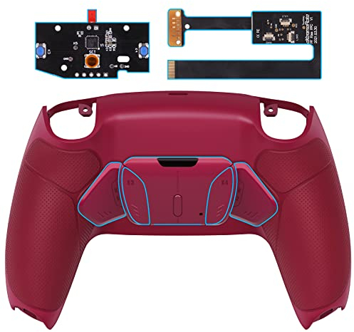 eXtremeRate Programmierbar RISE4 Remap Kit für ps5 Controller BDM-010/020,Remapper Board&Gummierter Griff Rückplate Gehäuse/Case&Rücktasten Back Paddles für ps5-Cosmic Red