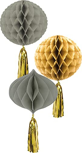 Folat 68484 Wabenbälle Golden Dawn 3 Stück - Dekoration Wabenbälle Set, Honeycomb Balls Deko für Geburtstag, Party, Baby Dusche, Hochzeit