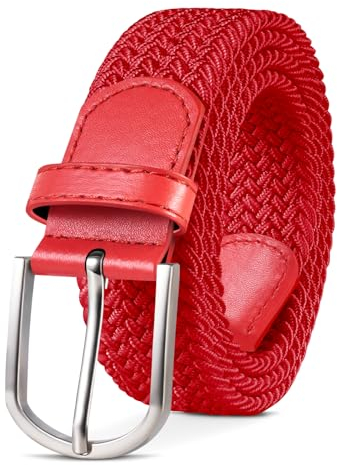 TANGCHAO Stoffgürtel Stretchgürtel Elastik Flechtgürtel Geflochtener und Elastischer Dehnbarer Gürtel für Damen und Herren Breite 3.3cm Rot 135cm