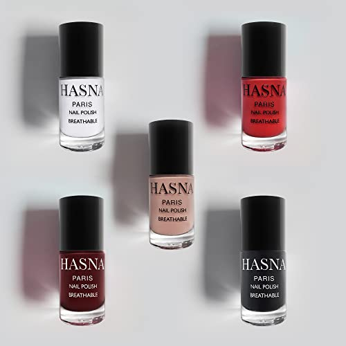 Hasna Paris - Halal Nagellack – Kollektion – Öko-Verantwortung – Glanz und langer Halt – einfach aufzutragen – 5 x 6 ml (ESSENTIEL)