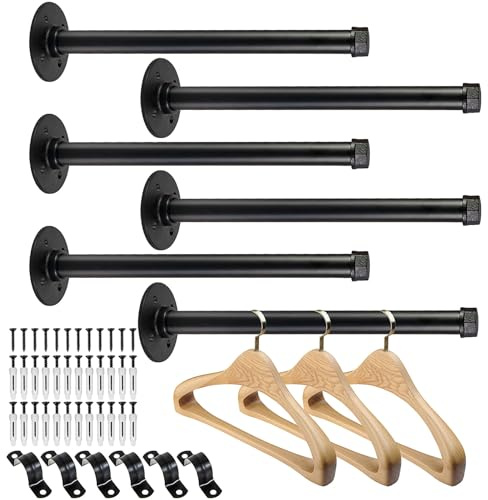 Pintuson 6 Stück industrielle Rohr-Kleiderstange 30,5 cm – Wandhalterung Kleiderständer – Face Out Wand Kleiderstangen für gewerbliche Einzelhandel, Boutique, Hemden-Display