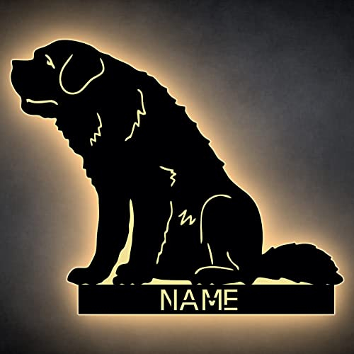 LEON FOLIEN Bernhardiner Schlummerlicht Nachtlicht LED Dekoration mit Wunschname für Hundeliebhaber Rassehund für Wohnzimmer Schlafzimmer zum Geburtstag