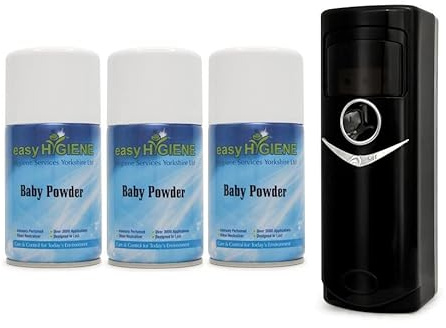 EXEC LED BLACK Automatic Air Freshener Scent Dispenser Perfume Fragrance Aerosol Spray Auto Wall Mounted +3 BABY POWDER