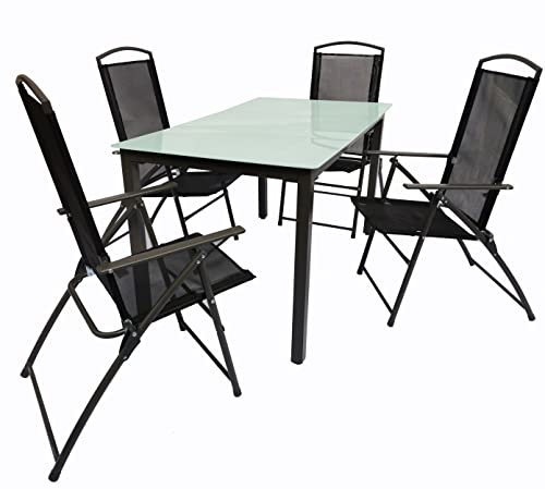 VCM 5-piece Garden Furniture Seating Group Glass Table Chairs High Back Set 140M 5-piece Garden Furniture Seating Group Glass Table Chairs High Back Set 140M black