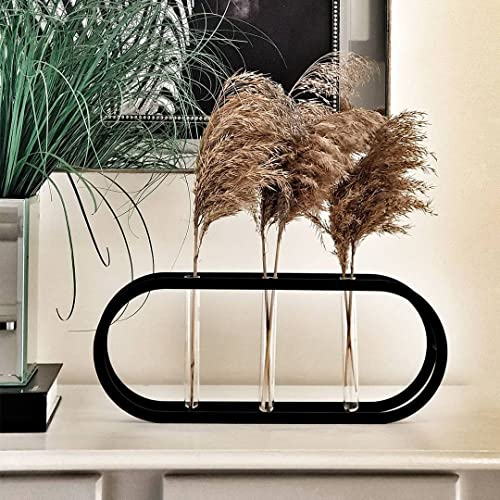 SECASA Metall Glas Vase | Vase für Pampasgras | Deko Vase schwarz | Tischdeko Glasvase Modern | Vintage Blumenvase | Tulpenvase Deko für Wohnzimmer, Schlafzimmer oder Küche (Schwarz)