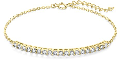 JewelryPalace Rund 2.5mm Moissanite Armband Damen Silber 925, Simulierter Diamant Braut Armreif Schmuck Set Frauen, Armbänder Mädchen Verstellbar Armreifen mit Stein, Geschenk für Freundin Vergoldet
