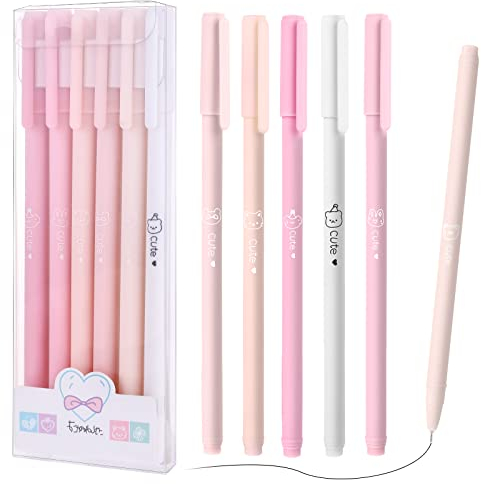 TIESOME stylo gel noir, 6 pack encre à séchage rapide stylo bille 0,5 mm pointe fine encre liquide stylo roller pour adultes enfants écrire école bureau cadeau (rose)