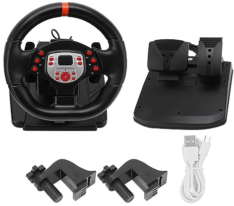 Tnfeeon Game Steering Wheel, 180 Degree Roation Adjustable Height Plug and Play PC Game Racing Wheels for Game Accessories