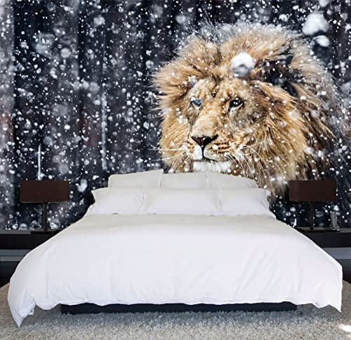 Décoration Murale 3D Snowflake Et Lion Animal Papier Peint Peintures Murales, 150 * 105cm Décoration Murale Salon Chambre á Coucherr restaurant