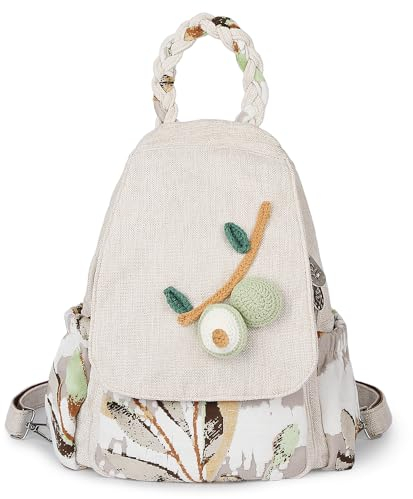 Umwandelbare Umhängetasche für Mädchen. Handgefertigte Handtasche, Wunderschöner, hochwertiger, lässiger Tages-Mini-Rucksack aus Segeltuch für Frauen blumenstickerei (Avocado)