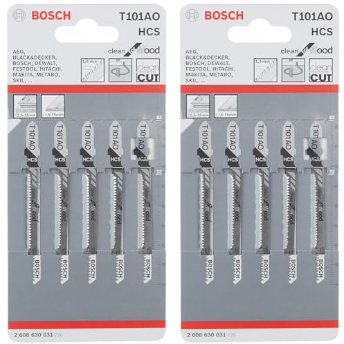 Bosch Professional 5 x Jigsaw blade T 101 AO Clean for Wood (for softwood, curved cut, accessories jigsaw) (Pack of 2)