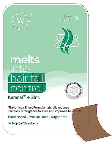 Green Velly WN Melts Hair Fall Control (30 Oral Strips) | Keranat & Zinc- Plant-Based Hair Loss Support to Improve Hair Anchoring, Nourish Follicles, Improve Volume & Thickness