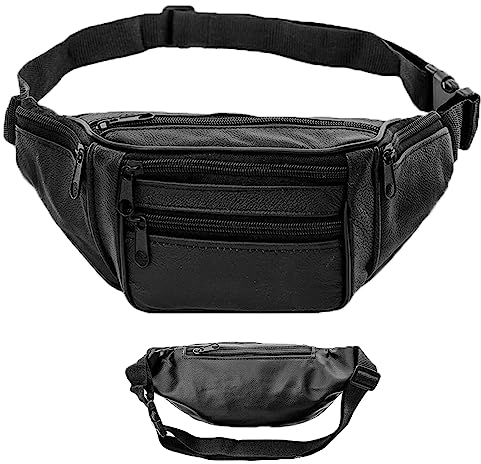 BSITSSS Leder Bauchtasche Herren Damen, Wasserdichte Bauchtasche Schwarz, Gürteltasche Brusttasche Hüfttasche 120CM Gurt Verstellbarer Bauchtaschen, Hüfttaschen für Outdoor Reise Wandern Hundetraining