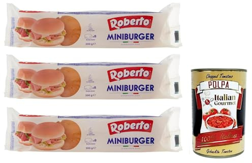 Italian Gourmet Pane Miniburger weiche Brötchen 8 Stück je Packung 3 x 200g | Soffice formato piccolo per aperitivo; vorgebacken, ideal für Slider, Buffet, Gesamtnettogewicht 600 g + Kostenlos Polpa 400g