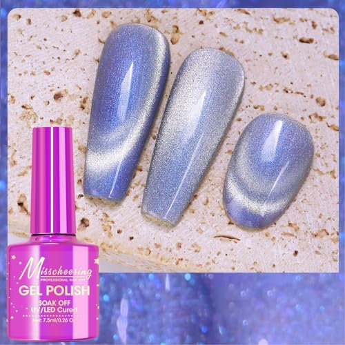 Gel Nail Polish,Blue Crystal Cat Eye Glitter Gel Polish,Magnetic Nail Polish Soak Off Nail Art Gel Nail Polish,Holographic Twinkle Dark Fairy Style Nail Polish. (Blue)