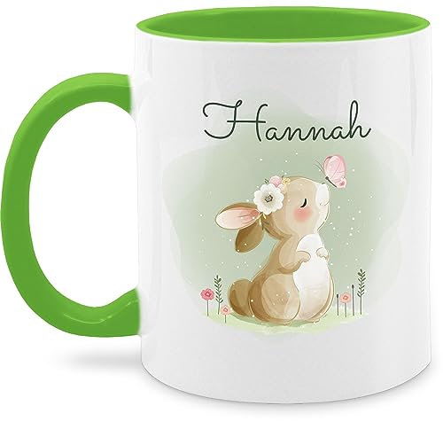 Tasse Tassen 325ml - Süßer Hase mit Name personalisiert I Hasen Geschenk Bunny I Rabbit I Kaninchen - 325 ml - Hellgrün - süße osterbecher hasenmotiv ostern tasse. personalisierte kinder