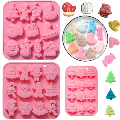 Silikonformen für Weihnachten, Back- und Seifenformen für Schokolade, Gelee, Schneemann, Lebkuchen und Schneeflocken, 3 Stück