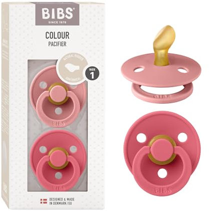 BIBS Colour Anatomical Schnuller 2er Pack, BPA-frei Dummy-Schnuller, Kiefergerechte Form. Naturkautschuk/Latex, Hergestellt in Dänemark, Größe 1 (0-6 Monate), Dusty Pink/Coral