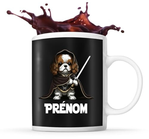 Tasse Cavalier King Charles avec sabre laser Prénom Nom Personnalisable | Mug Café Thé Idée Cadeau Personnalisé Homme Femme Original pour propriétaire de chien