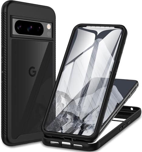 CENHUFO Coque Google Pixel 8 Pro 5G, Antichoc Housse avec Protection écran, 360 Degrés Protégé Téléphone Etui Double Face Case Transparent Portable Intégrale Coque pour Google Pixel 8 Pro 5G -Noir