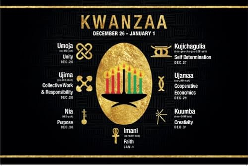 ShopHaven Celebrate Kwanzaa Poster mit sieben Prinzipien, 45,7 x 30,5 cm, Kwanzaa-Wanddekoration, Kwanzaa-Wandleinwand, Kinara-Kunstdruck