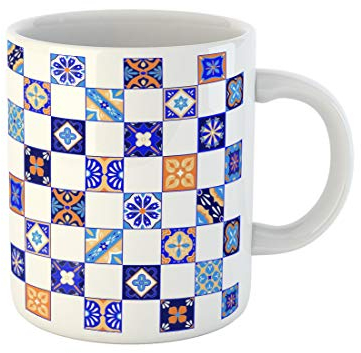 501 Tazas De Cerámica 330Ml, Coloridos Azulejos Mexicanos De Talavera En Azul, Naranja Y Blanco Tazas De Vajilla Con Mango Tazas De Té, Para Deportista, Bebidas Calientes