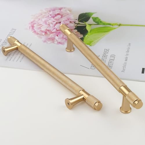 Pexintek 2 Pack Gold Modern Cabinet Handles 160mm Hole Centers Kitchen Bathroom bedrooms Study Furniture Door Vintage Pulls with Screws for Cupboards Drawer Wardrobe Dresser (Golden)