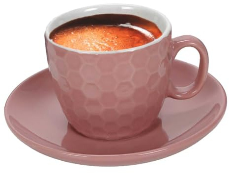 BUBBLE STORE Espresso-Tassen Set 8 tlg., Keramik Tasse mit Untertasse, Volumen je 90 ml (Rosa), 43866