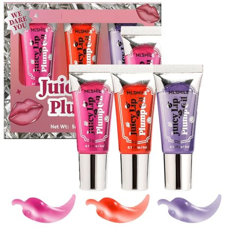 Lip Plumper Oil,3Farben Juicy Lip, Plump Lip Oil, Rollerball-Lippenöl,Lipgloss für sichtbar vergrößerte Lippen,Reduziert Falten Lippenaufpolsterndes Öl Spiegel Lippenglasur,Lippen-Glasur Look Plumper