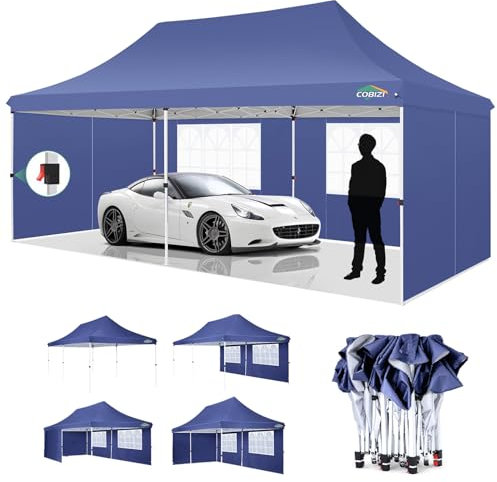 COBIZI 3x6m Pop Up Gazebo Party Tent Wedding Canopy with Removable Sidewalls, Elegant Church Windows & Portable Bag, Anti-UV, 100% Waterproof, Canopy for Parties, Carport, Blue