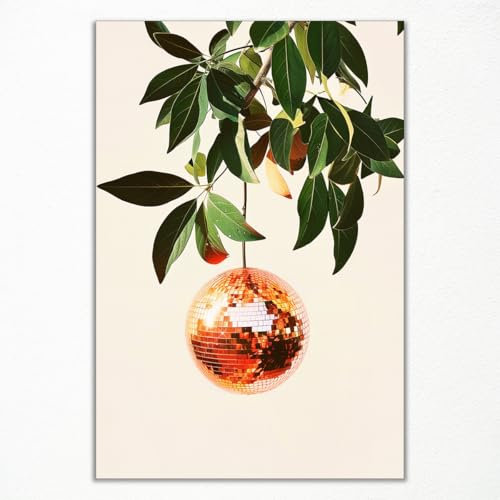 Disco Oranges Kunst-Leinwand, glamouröses Discokugel-Poster, adrette botanische Früchte, Leinwand-Kunst, flippiges Küchenbild für Wand, trendiges Barwagen-Wandkunst, Wohnheim-Wanddekoration, 30,5 x