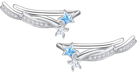 KINGWHYTE Stern Kletterer Ohrringe 925 Sterling Silber Sternschnuppe Cubic Zirkonia Meteor Ohrringe Ohrkletterer Krabbler Ohrklemmen für Frauen Mädchen