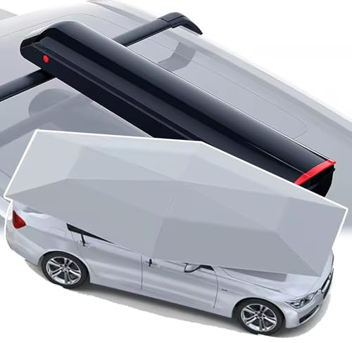 HCAUYNN 380×270 cm Vollautomatische Autozeltabdeckung, 3,8 M Abnehmbarer Autoschirm, 95% Sonnenschutz FüR Autos,Grey